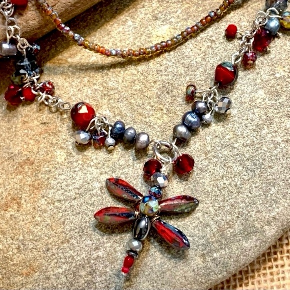 The Girl with Kaleidoscope Eyes Jewelry - Czech Glass Dragonfly Necklace Duo